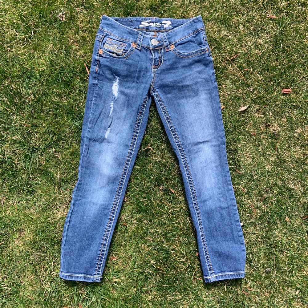 SEVEN 7 Blue Denim Low-Rise Skinny Jeans